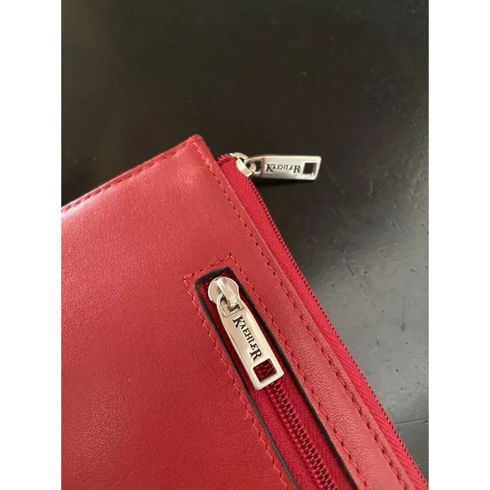 KAEHLER Red Leather Zippered Passport Wallet